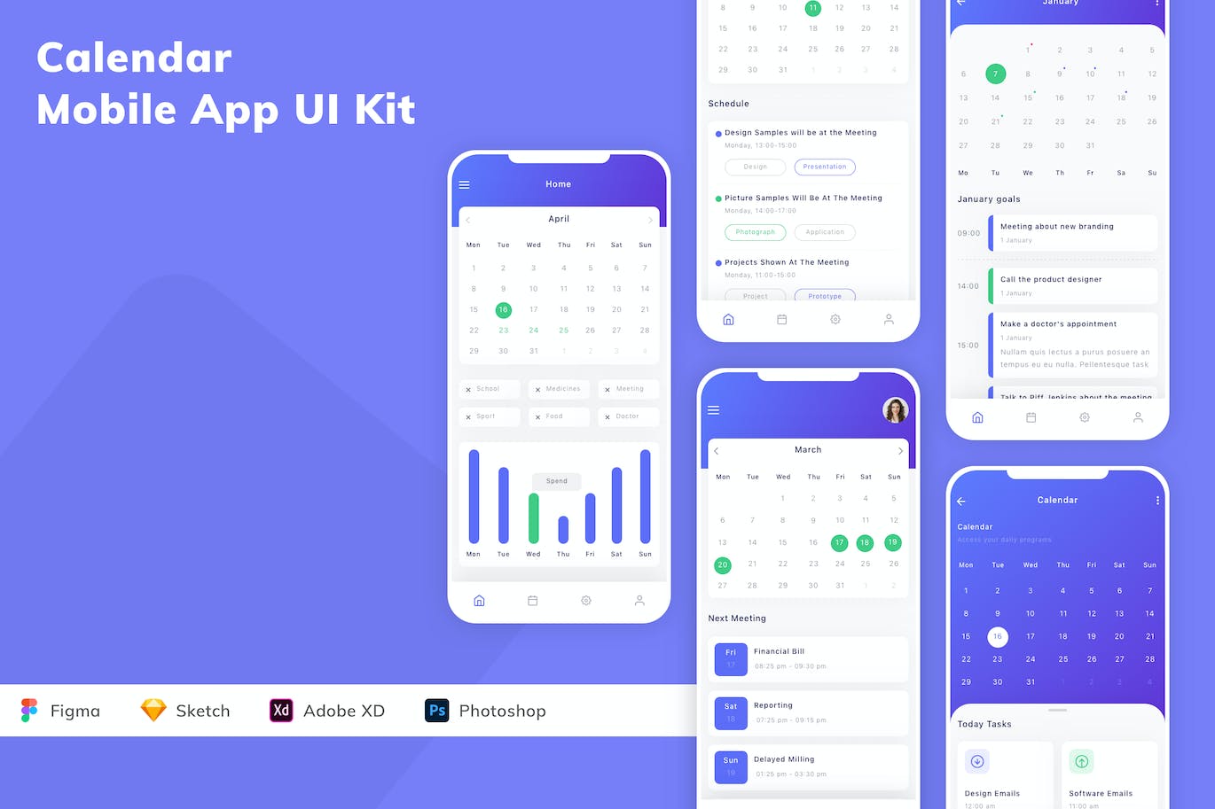 日历移动应用App UI Kit