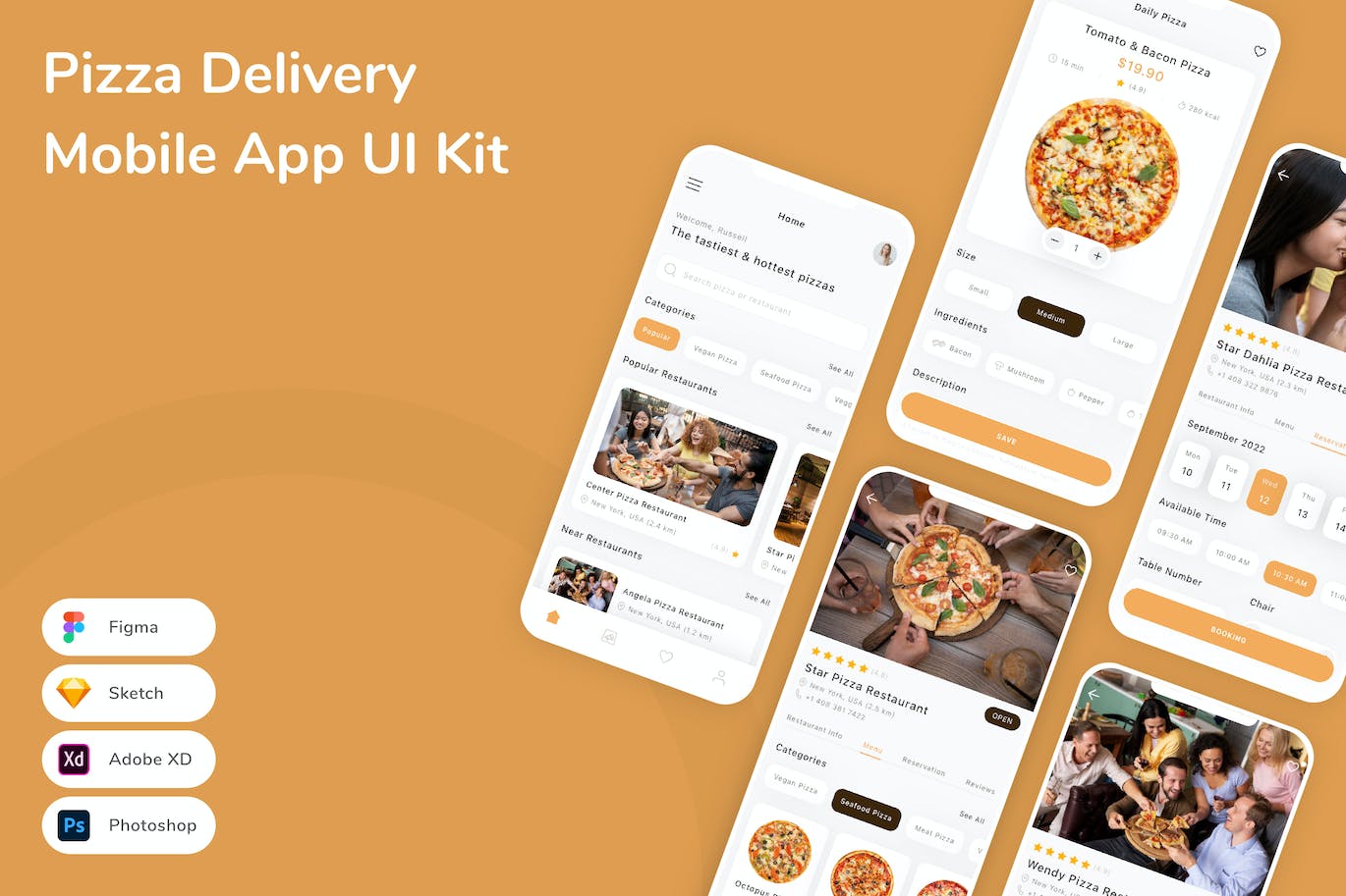 披萨预订 App UI Kit (FIG,PSD,SKETCH,XD)