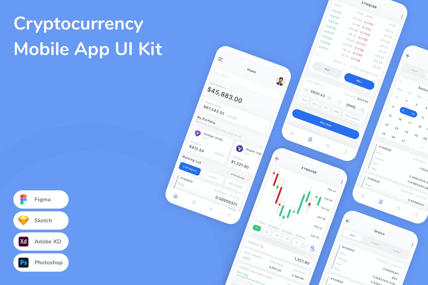 加密货币移动应用APP UI KIT (FIG,PSD,SKETCH,XD)