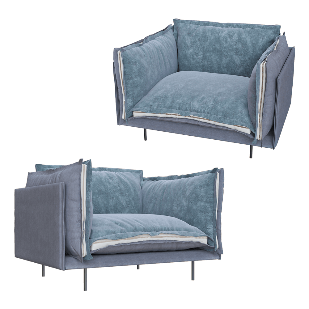 意大利Arketipo Auto Reverse极简主义蓬松布艺软垫扶手椅 单人沙发3D模型（OBJ,FBX,MAX）