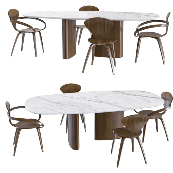 Actual design Apriori系列椭圆形大理石台面餐桌椅 桌椅组合3D模型（OBJ,FBX,MAX）