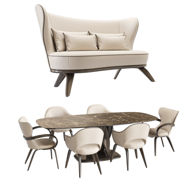 Actual design Virtuoz系列椭圆形大理石台面桌椅和杏色一体式沙发3D模型（OBJ,FBX,MAX）