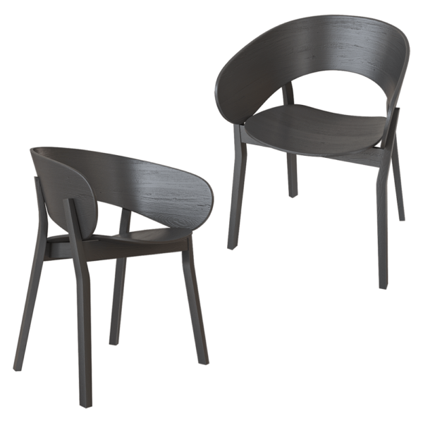 ANNI HAUS Doma黑色木质弧形靠背和坐垫扶手椅3D模型（OBJ,FBX,MAX）