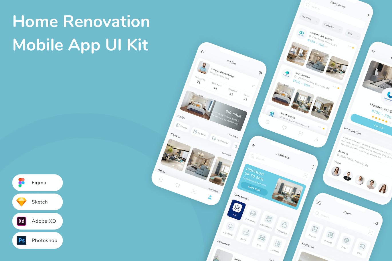 家庭装修移动应用App UI Kit