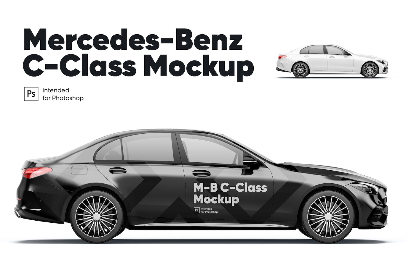 梅赛德斯奔驰C级轿车车身广告设计样机 (PSD)