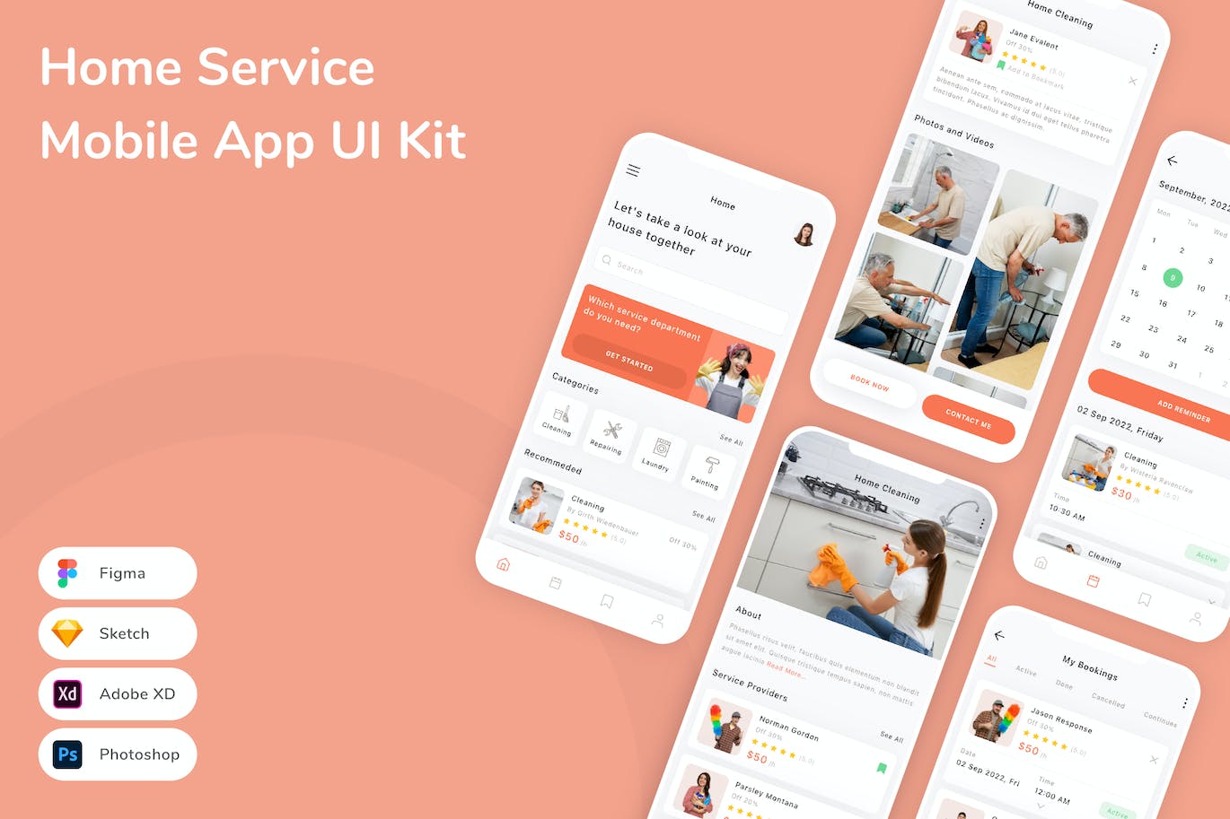 家庭服务App UI Kit (FIG,PSD,SKETCH,XD)