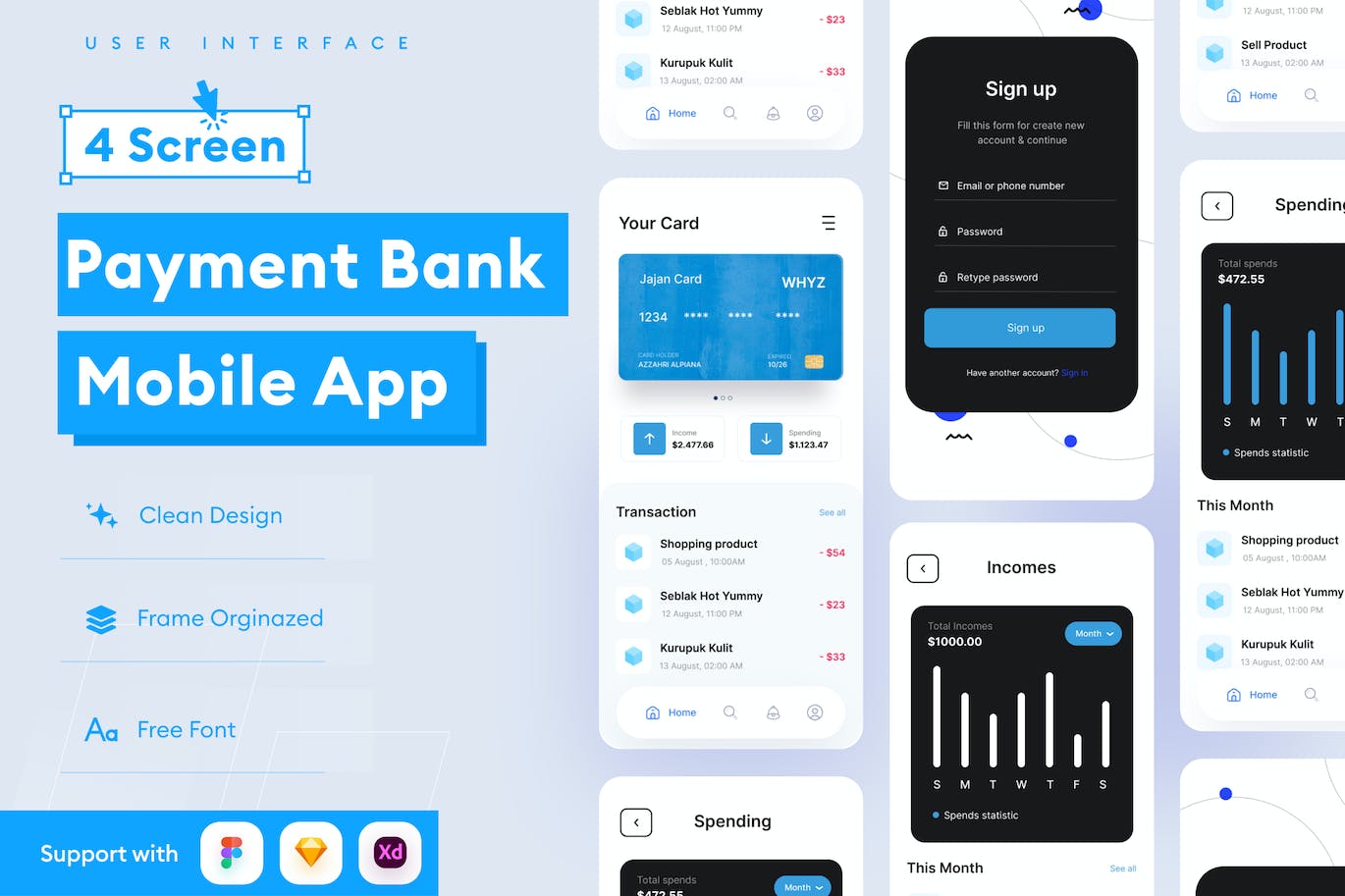 支付银行手机应用APP UI KIT (FIG,XD,SKETCH)