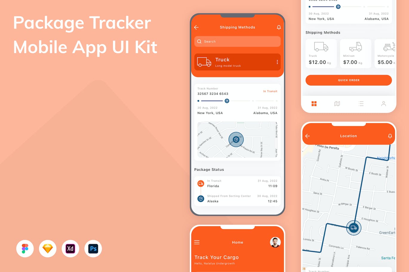 物流运输跟踪APP UI KIT (FIG,PSD,SKETCH,XD)