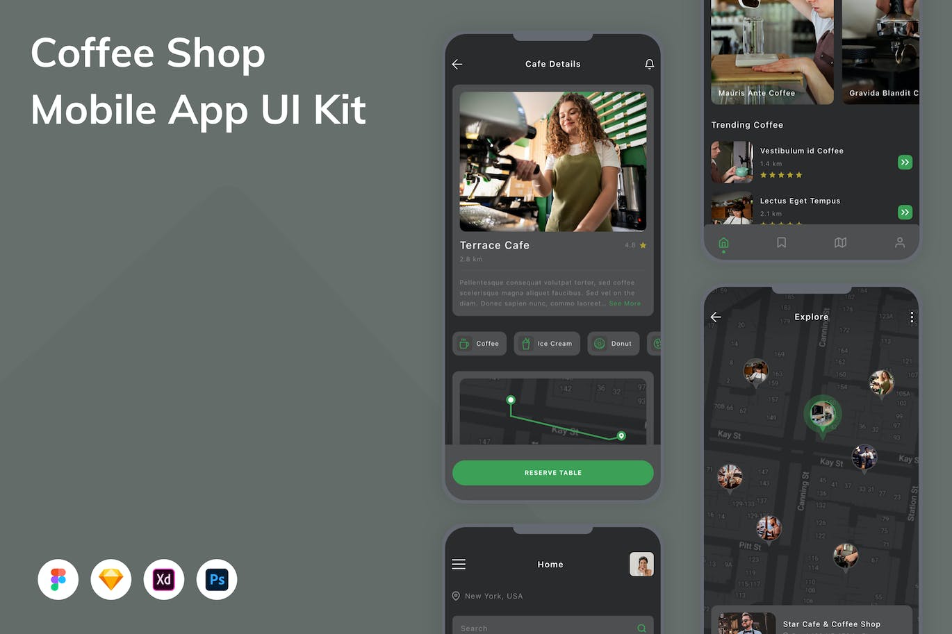 咖啡厅移动应用App UI Kit (FIG,PSD,SKETCH,XD)