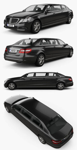 Mercedes Benz奔驰E class Binz Limousine加长版豪华汽车3D模型（OBJ,FBX,MAX,C4D,LWO）