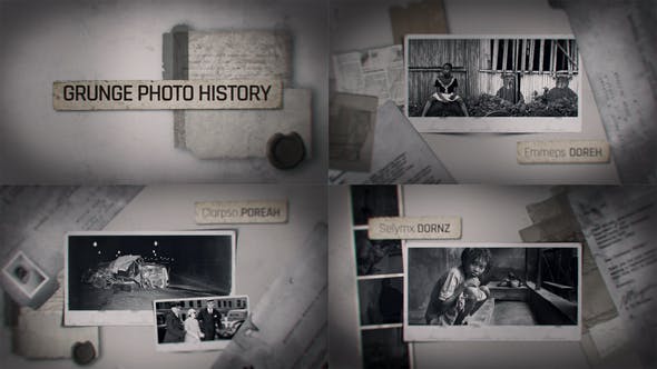 Grunge风格历史照片展示幻灯片视频模板 (aep)