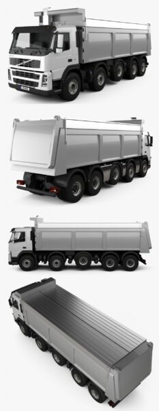2010款Volvo沃尔沃FM 10 4自卸卡车3D模型（OBJ,FBX,MAX,C4D,LWO）