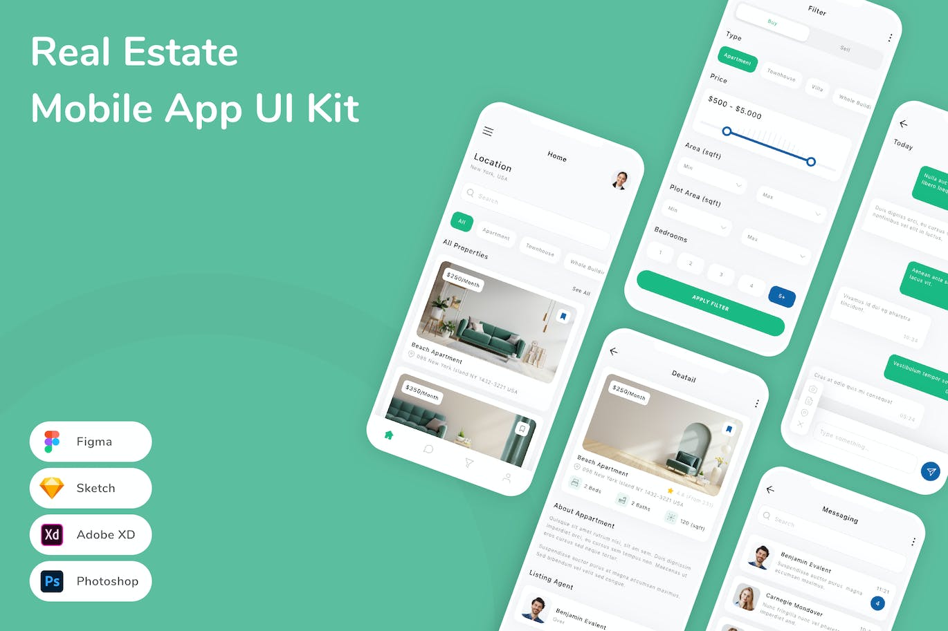房地产App UI Kit (FIG,PSD,SKETCH,XD)