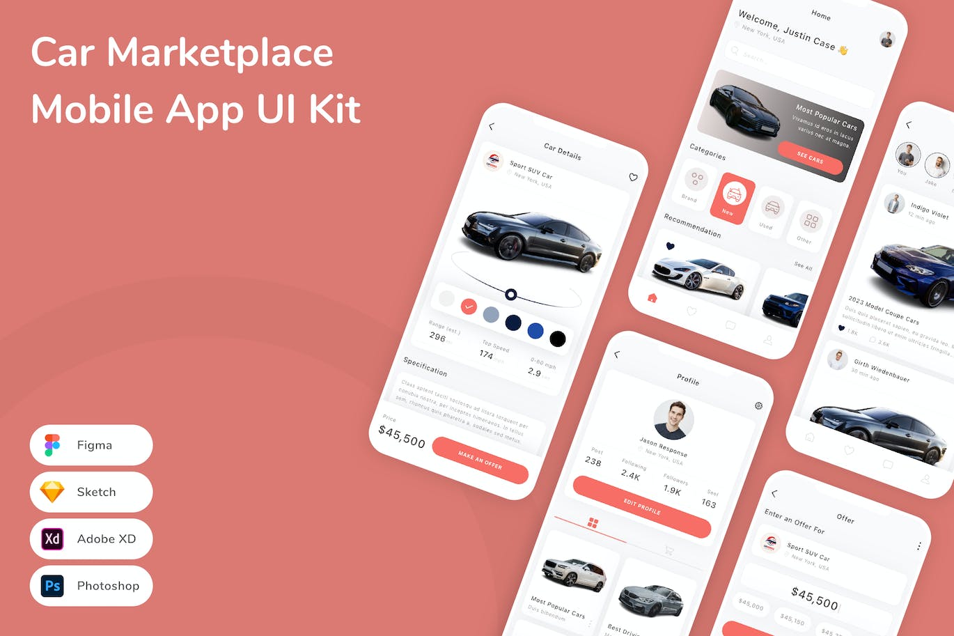 汽车市场移动应用  APP UI KIT (FIG,PSD,SKETCH,XD)