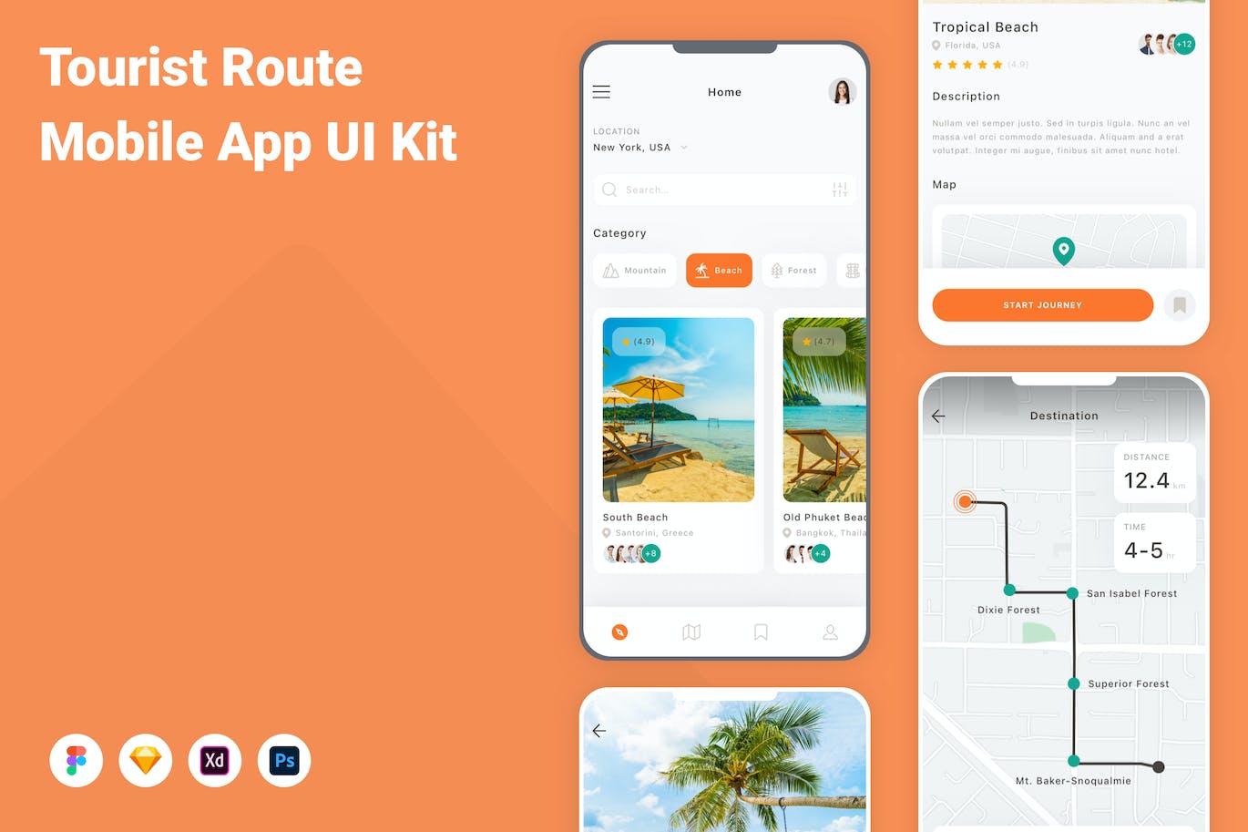 旅游路线移动应用App UI Kit