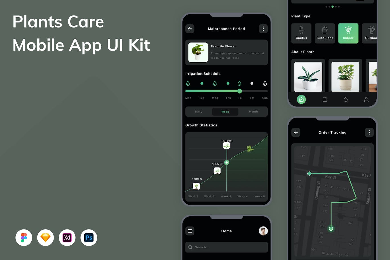 植物护理 App UI Kit (FIG,PSD,SKETCH,XD)