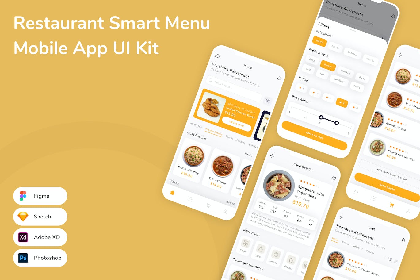 餐厅智能菜单 App UI Kit (FIG,PSD,SKETCH,XD)