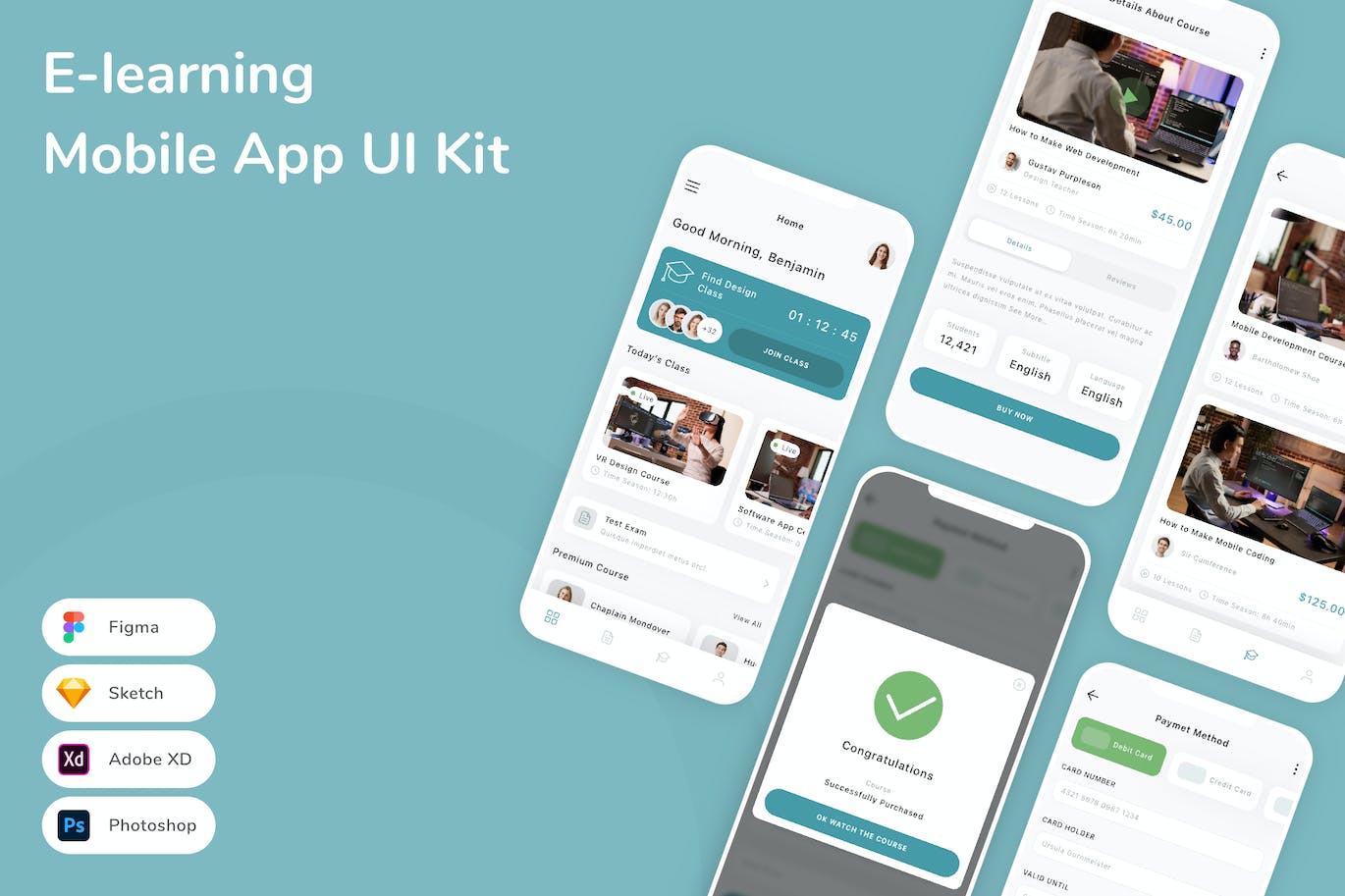 在线学习 App UI Kit (FIG,PSD,SKETCH,XD)