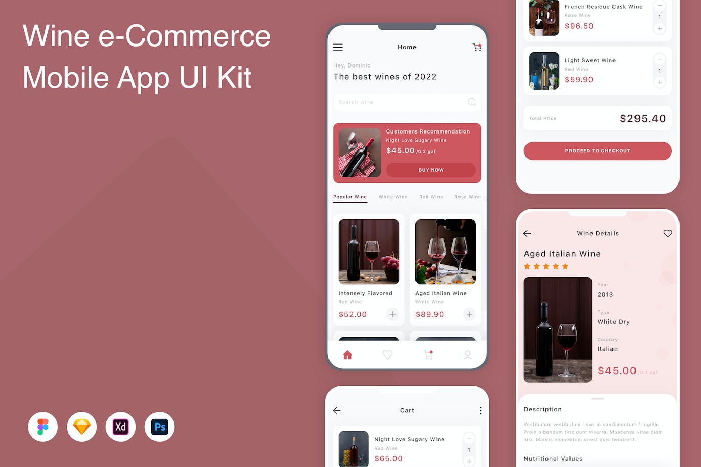 葡萄酒电商手机应用APP UI KIT (FIG,PSD,SKETCH,XD)