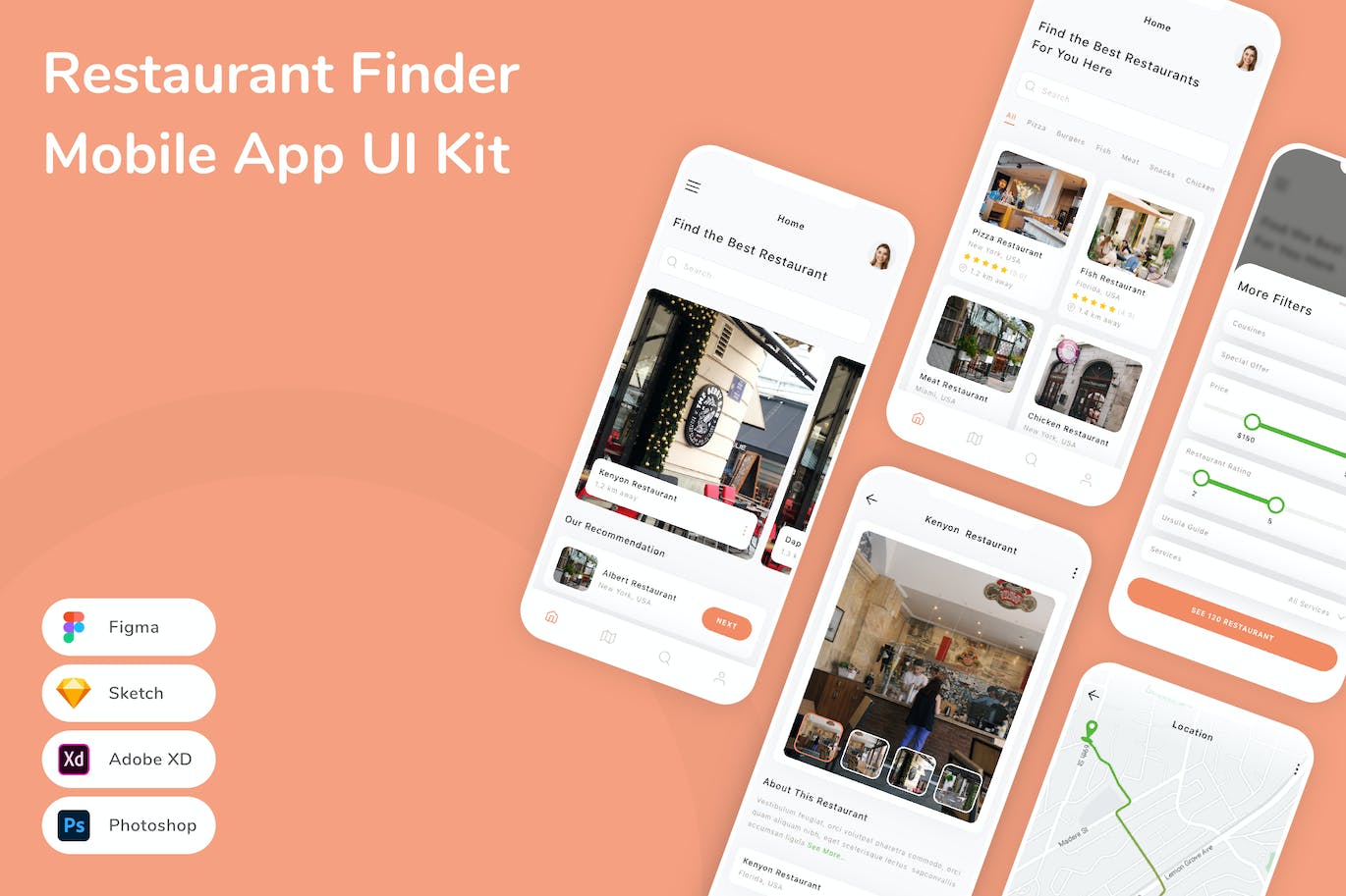 餐馆点评移动应用APP UI KIT (FIG,PSD,SKETCH,XD)