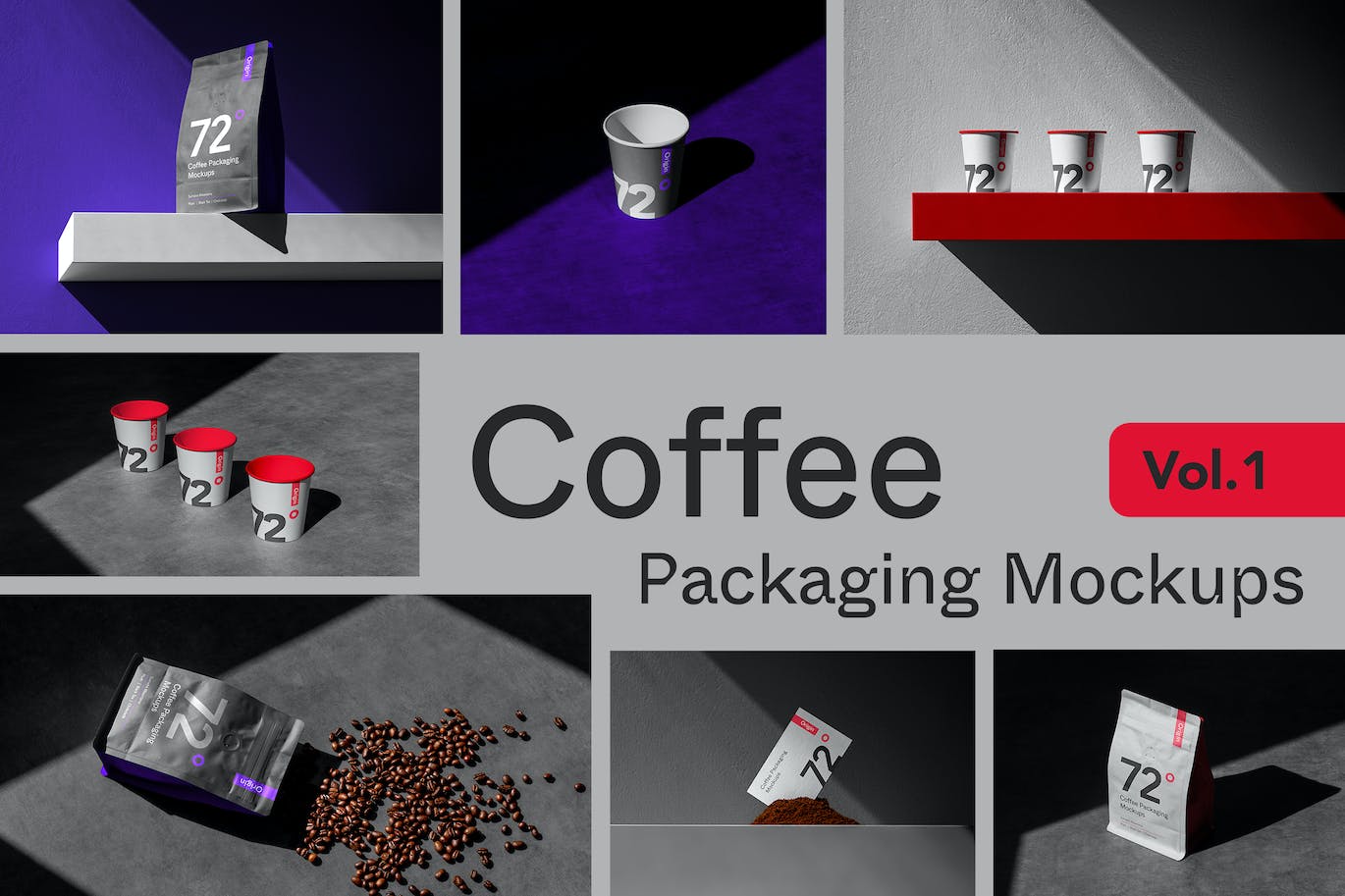 咖啡杯&袋包装设计样机模板 (PSD,JPG)