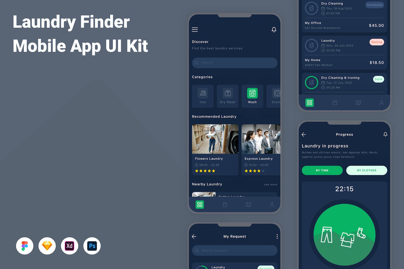 洗衣查找器移动应用App UI Kit