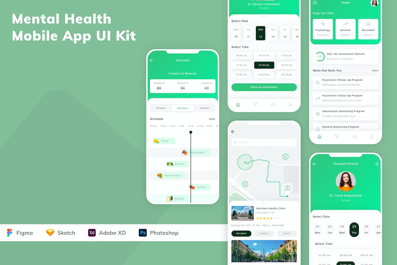 心理健康手机应用  APP UI KIT (FIG,PSD,SKETCH,XD)