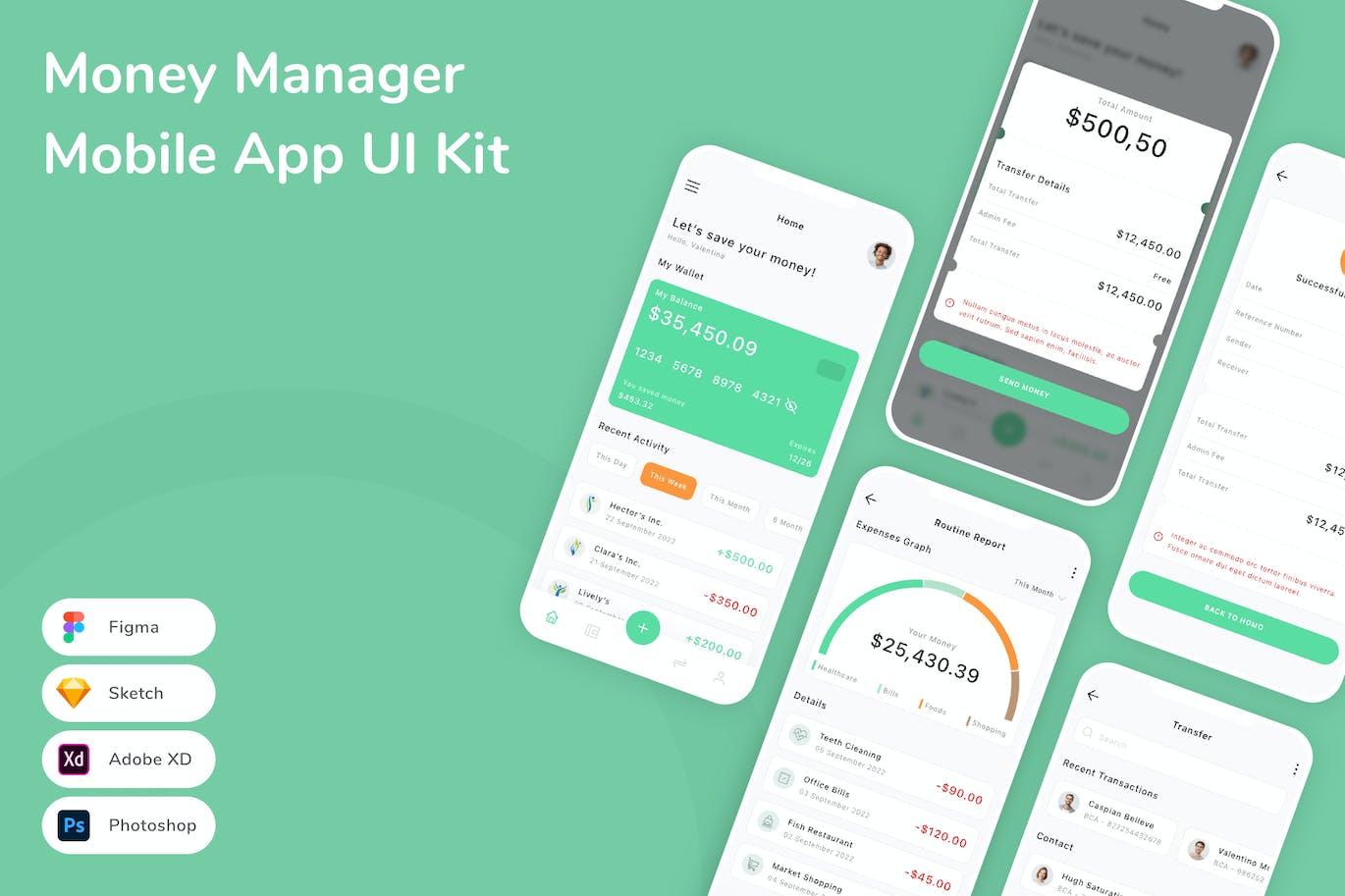 资金管理移动应用App UI Kit (FIG,PSD,SKETCH,XD)