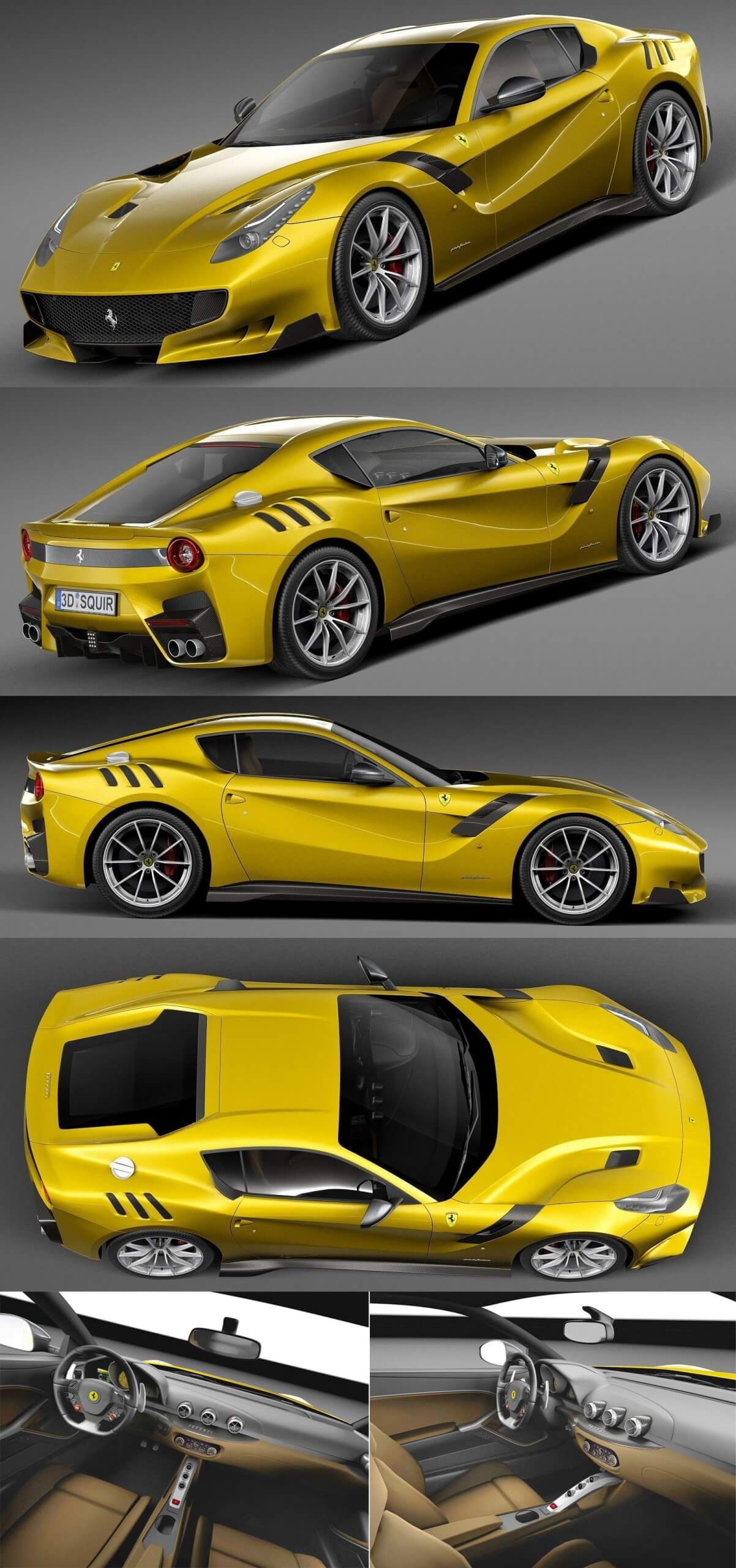 带内饰的法拉利Ferrari F12 TDF 2016款跑车3D模型（OBJ,FBX,MAX,C4D,LWO）