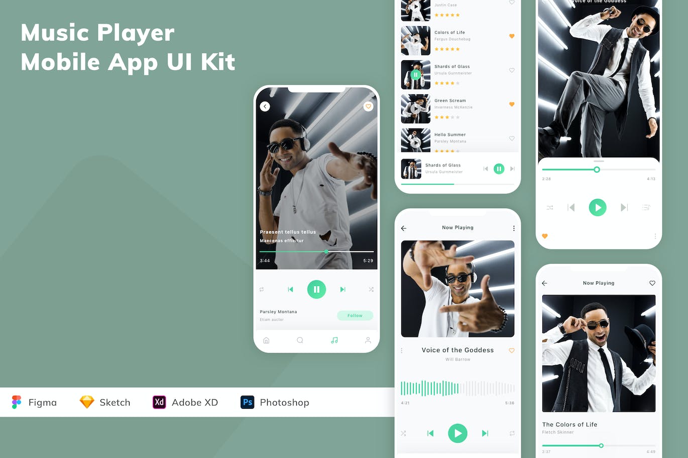 音乐播放器 App UI Kit (FIG,SKETCH,XD,PSD)