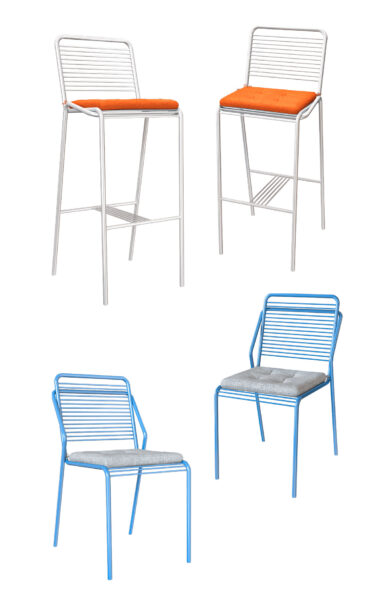 Artu Le Tube系列带布艺软垫的金属线条结构椅子和高脚吧椅3D模型（OBJ,FBX,MAX）