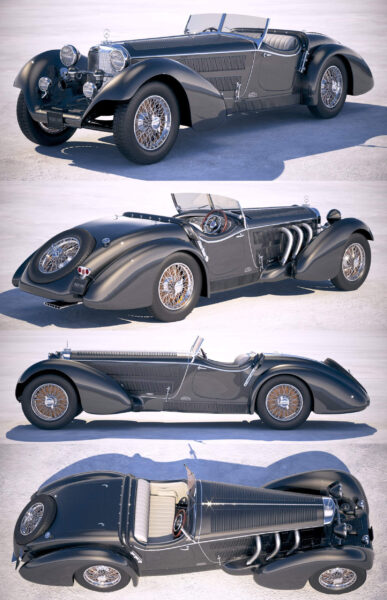 Mercedes-Benz SS Roadster 1930款经典奔驰老爷车3D模型（OBJ,FBX,MAX,C4D,LWO）