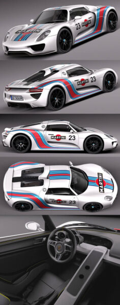 带内饰的Porsche保时捷918 Martini 2013款跑车3D模型（OBJ,FBX,MAX,C4D,LWO）