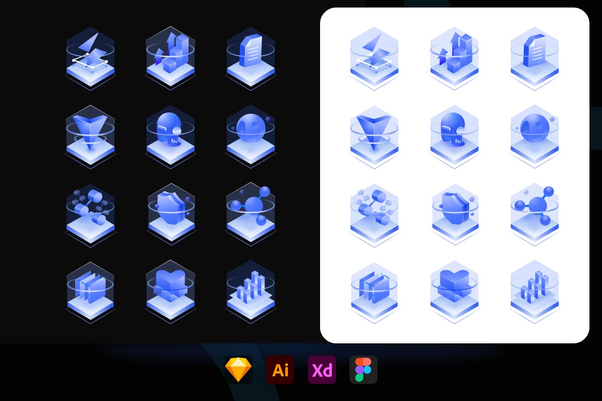 蓝色科技感3D立体大数据可视化UI图标icon - 云瑞设计