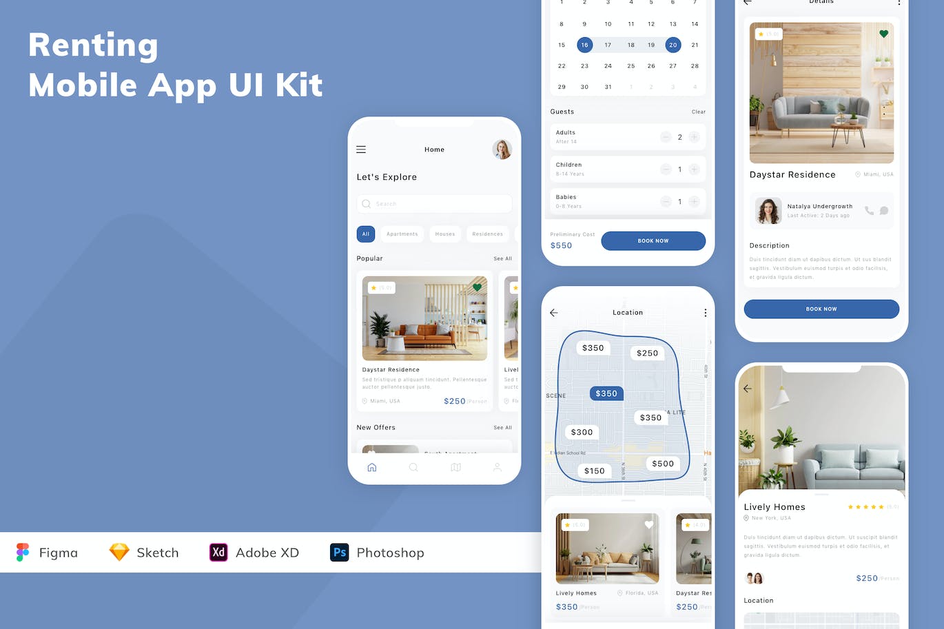 租赁移动应用APP UI KIT (FIG,PSD,SKETCH,XD)