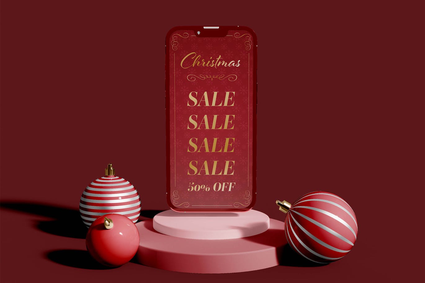 圣诞装饰背景iPhone手机屏幕样机 (PSD)
