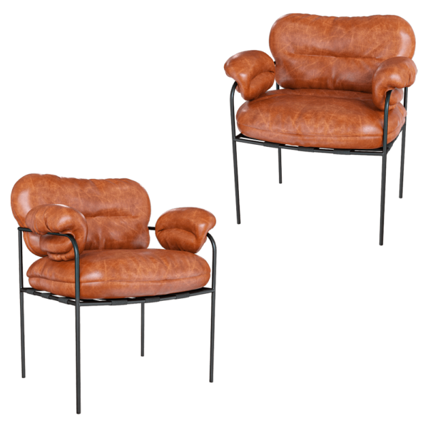 CorsaStyle Angel黑色金属结构 棕色厚皮革软垫扶手椅3D模型（OBJ,FBX,MAX）