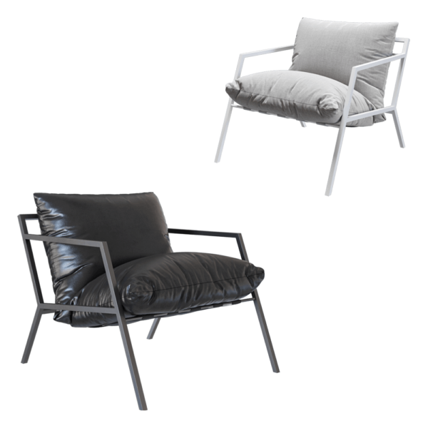 Ossen金属框架厚皮革布艺软垫扶手椅3D模型（OBJ,FBX,MAX）