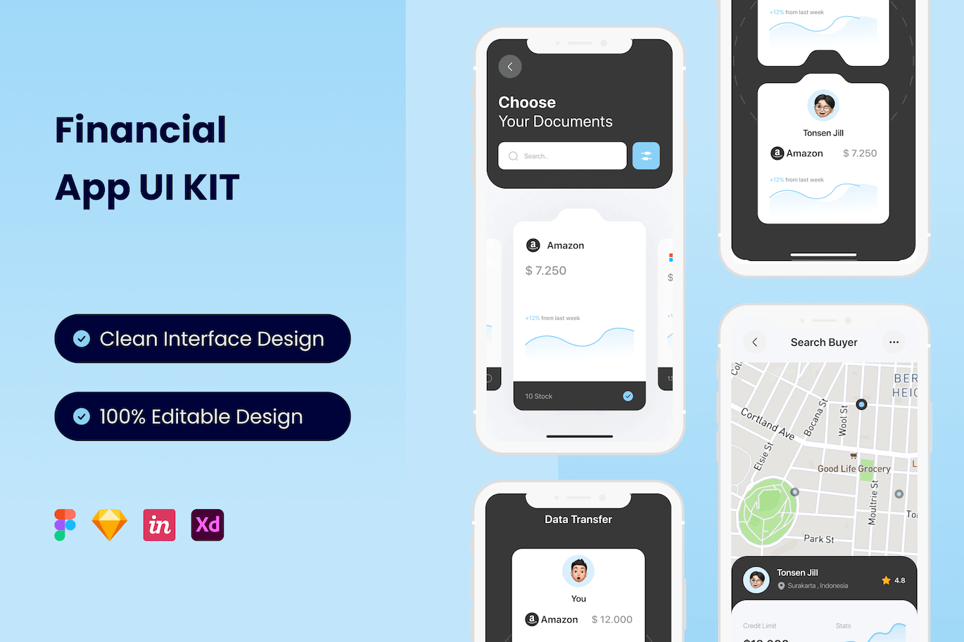 金融移动应用App UI Kit (FIG,SKETCH,XD)