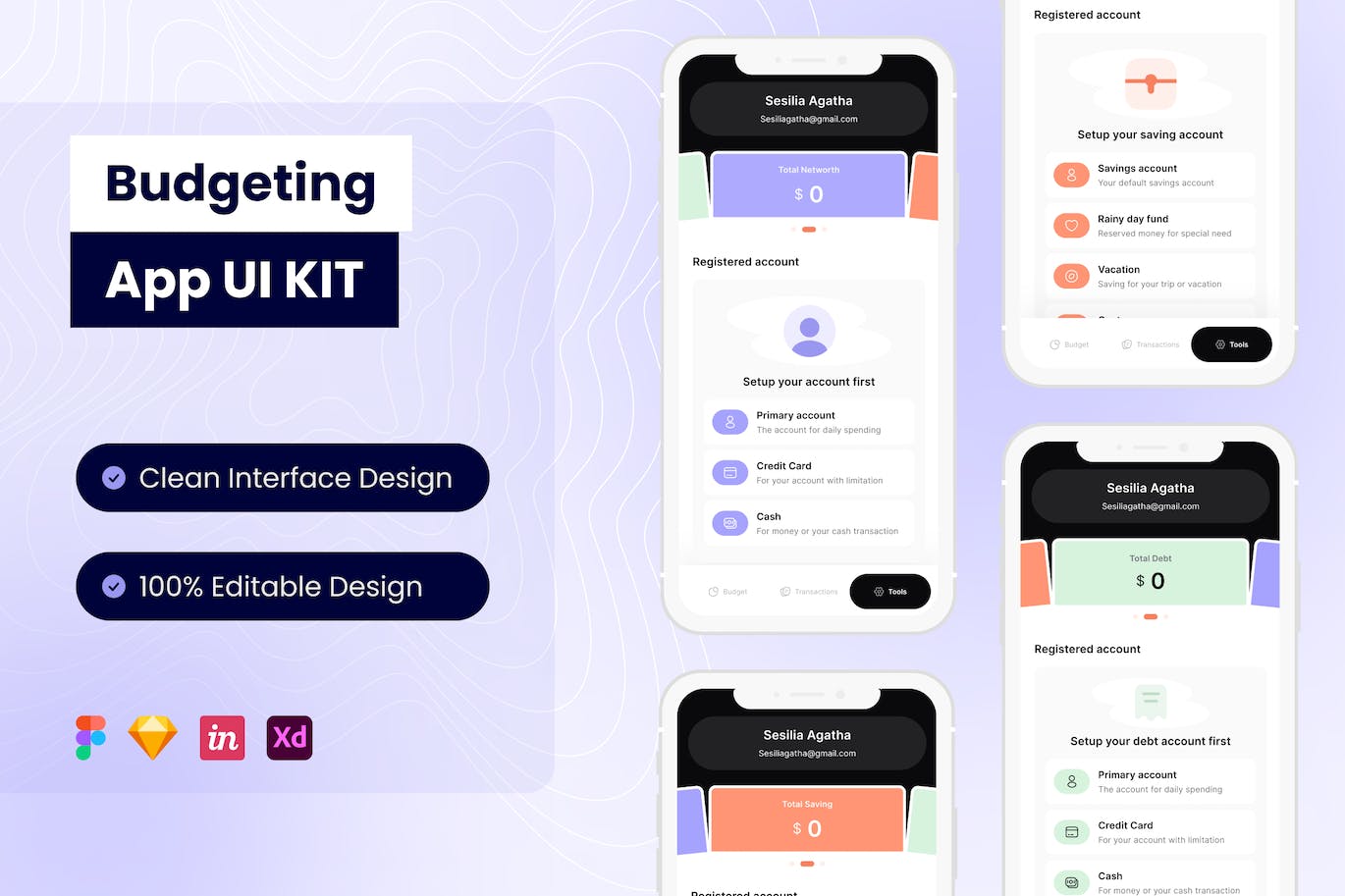 预算移动应用APP UI KIT (FIG,SKETCH,XD)