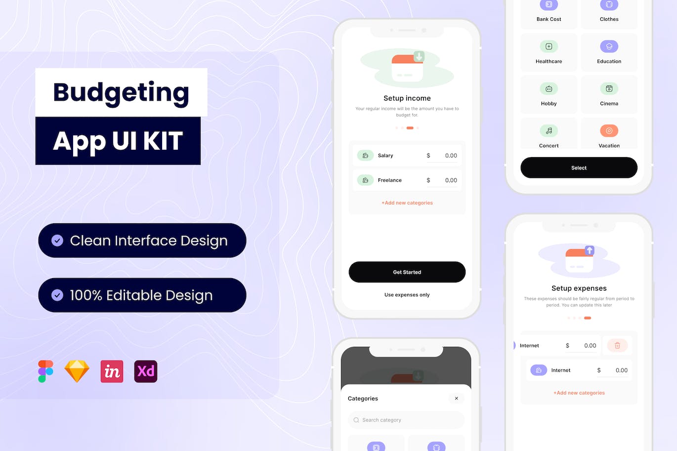 预算移动应用APP UI KIT (FIG,SKETCH,XD)