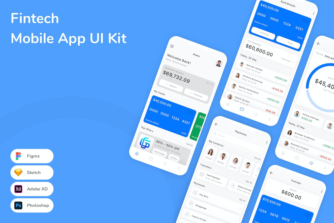 金融科技移动应用APP UI KIT (FIG,PSD,SKETCH,XD)