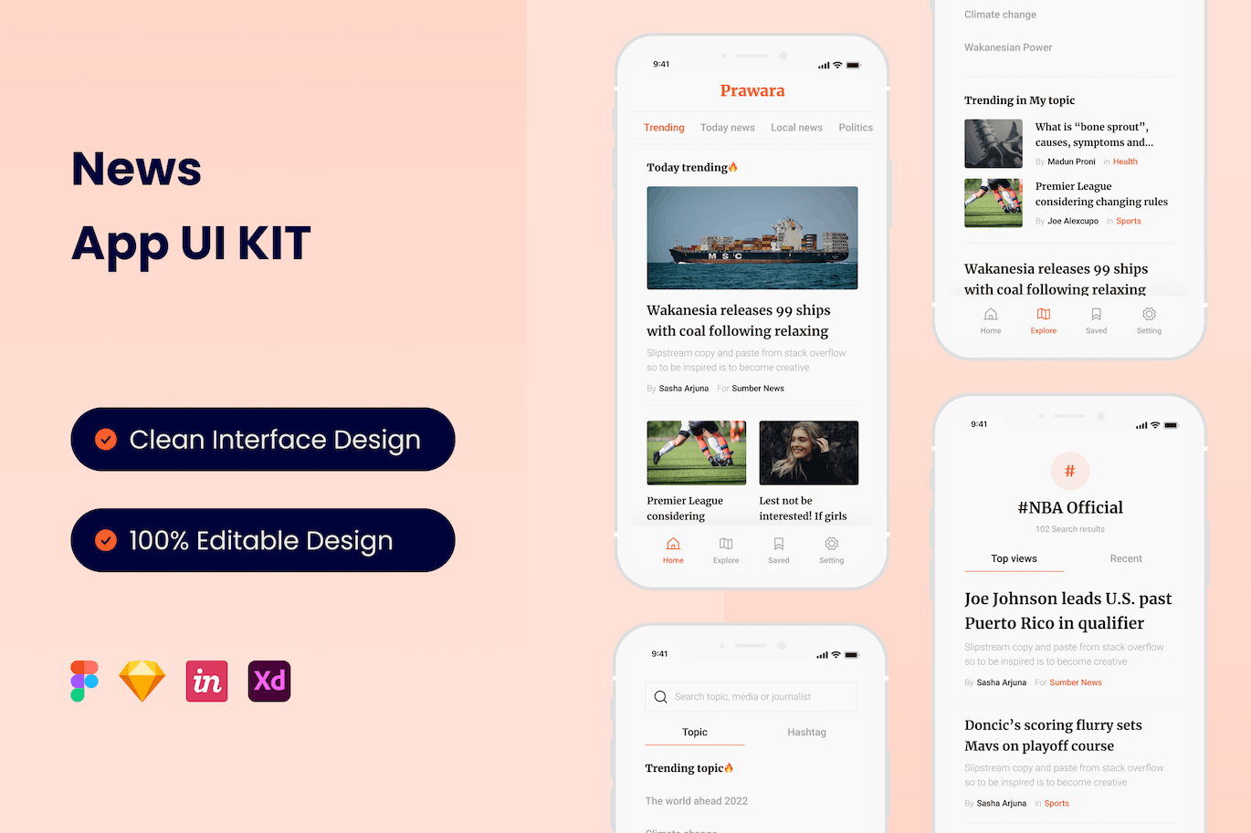 新闻移动应用 App UI Kit (FIG,SKETCH,XD)