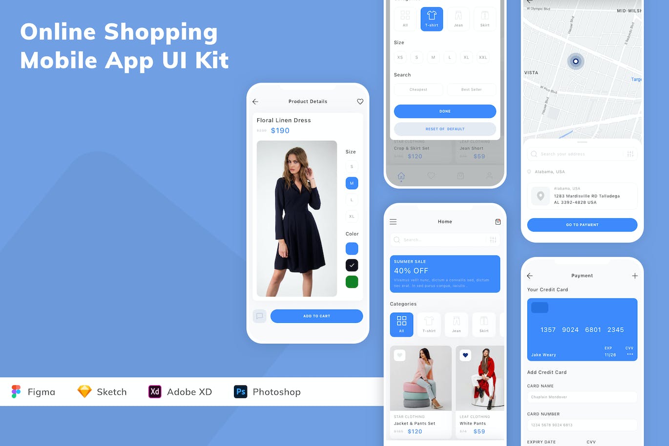 在线购物移动应用APP UI KIT (FIG,SKETCH,PSD,XD)