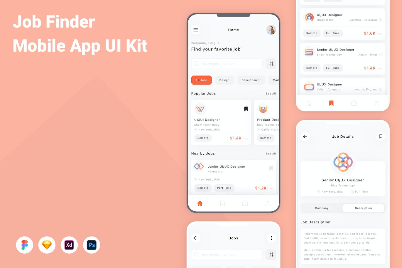 找工作移动应用APP UI KIT (FIG,PSD,SKETCH,XD)