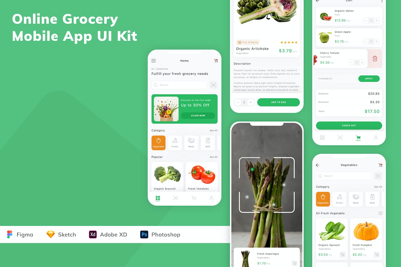 电商网上购物 App UI Kit (FIG,PSD,SKETCH,XD)