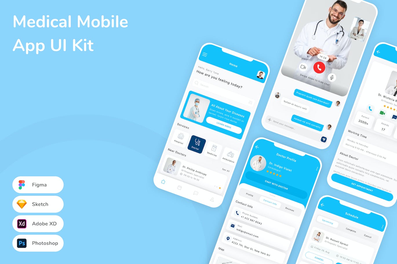 医疗移动应用 App UI Kit (FIG,PSD,SKETCH,XD)