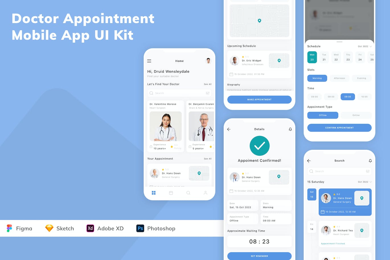 医生预约移动应用APP UI KIT (FIG,PSD,SKETCH,XD)