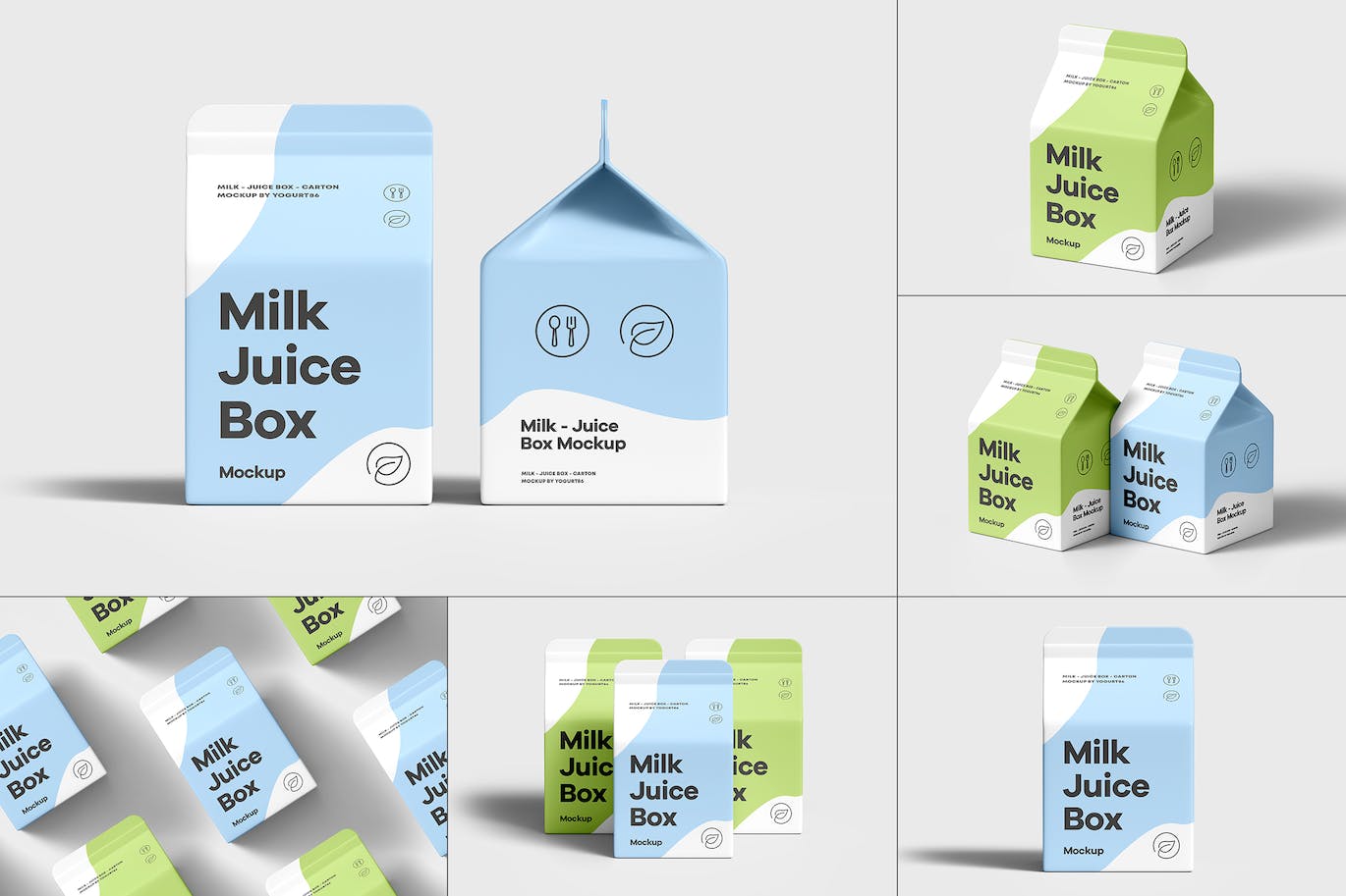 牛奶果汁盒包装设计样机 (PSD,1.32GB)