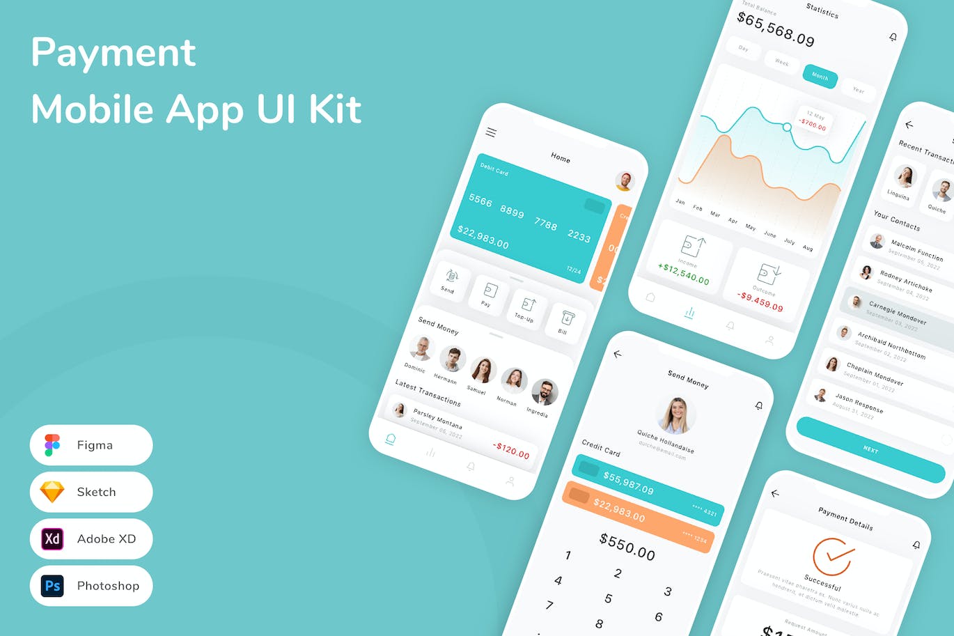 支付移动应用 App UI Kit (FIG,PSD,SKETCH,XD)